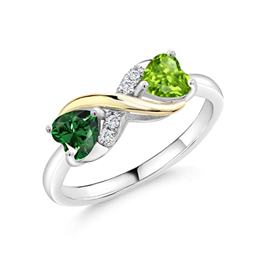 Gem Stone King 925 Sterling Silver and 10K Yellow Gold Green Nano Emerald Green Peridot and White Lab Grown Diamond Women Ring (1.04 Cttw, Available In Size 5, 6, 7, 8, 9)