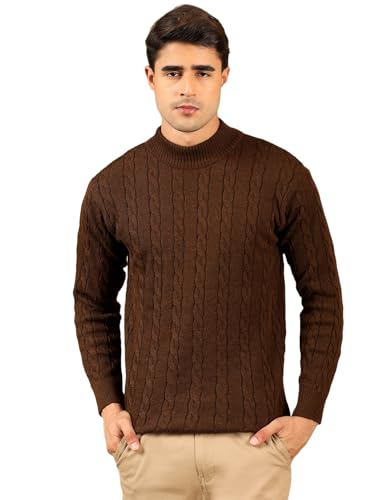 Image of Kvetoo Men's High Neck Cable Knit Sweater | Winter Pullover | Warm Wool Blend |Casual Full Sleeve Sweater for Men | Stylish Ribbed Neck Slim Fit Winterwear