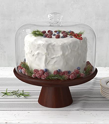 Wood Cake Stand With Dome - 11.5"D Wooden Cake Stand With Acrylic Shatterproof Dome - Cake Display Stand With Cover - Covered Cake Stand With Lid - Pastry Stand With Dome - Large Cake Stand With Cover #TOP2