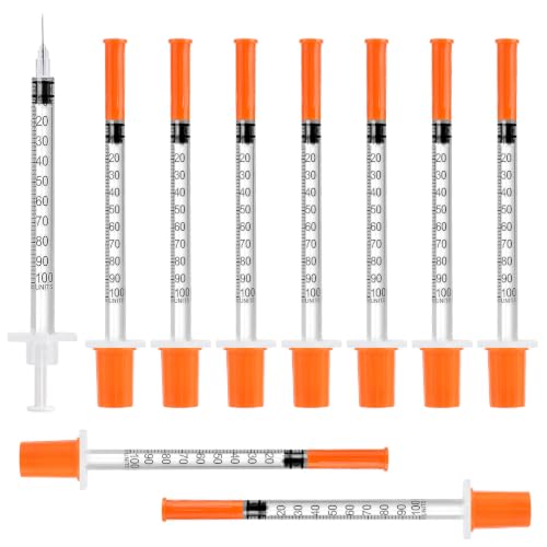 1ml/cc Syringe, 100 Pack U-100 30G 5/16’’(8mm) Disposable Syringes