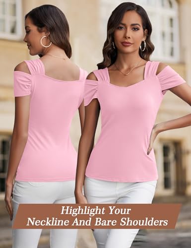 Image of Blingfit Cold Shoulder Tops Summer Tunic Shirts for Women T Shirts V Neck Short Sleeve Casual Tees Blouses 2026