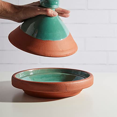 Moroccan Tagine Pot By Verve Culture | Traditional Ceramic Cooking Tagine | Contemporary Style-Teal | 7" Tall / 10" Diameter #TOP1