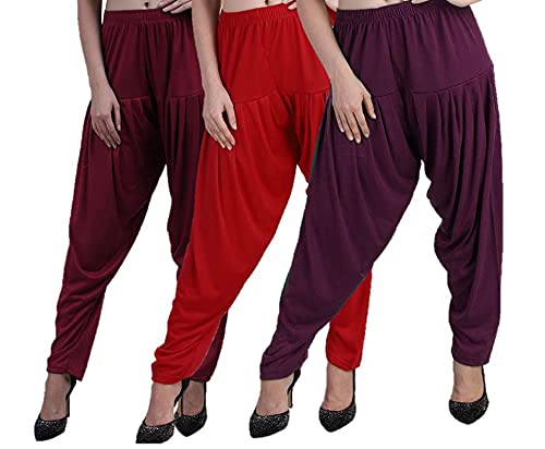 Image of CASUALS Women's Regular Fit Viscose Drawstring Patiala Harem Pants Combo Pack 3