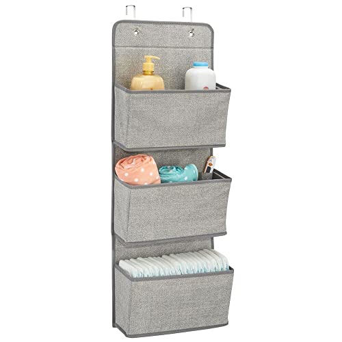 mDesign Hanging Storage with 3 Pockets - Children's Room Wardrobe Storage for Toys, Diapers and Towels - Wardrobe Organiser System - Grey