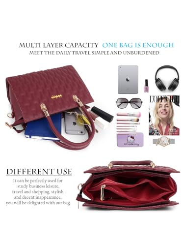 Image of LIKE STYLE Quilted PU Rexine Handbag with Detachable Sling Strap