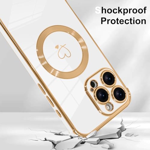 OOK Magnetic Phone Case for iPhone 16 Pro Max [Compatible with MagSafe] Soft TPU Heart Phone Cover with Screen Protector Shockproof Protection Slim Case with Strap Lanyard for Women - White by OOK - Image 4