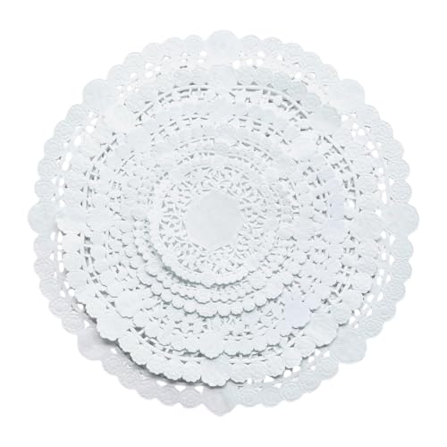 The Baker Celebrations 105 White Paper Lace Doilies, Assorted Round Sizes 4–12 Inch, Thick & Sturdy Disposable Doilies for Cakes, Desserts, Crafts & Table Settings by The Baker Celebrations - Used condition - US$8.70