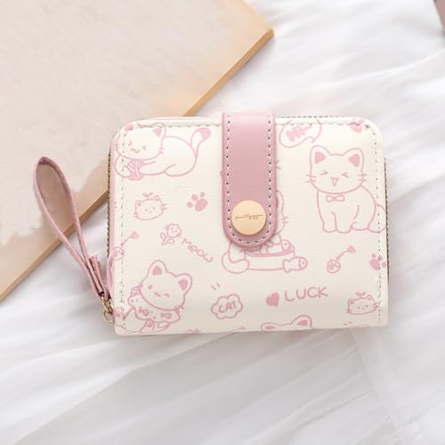 Lightweight Coin Bag PU Large Capacity Short Wallet (Pink)
