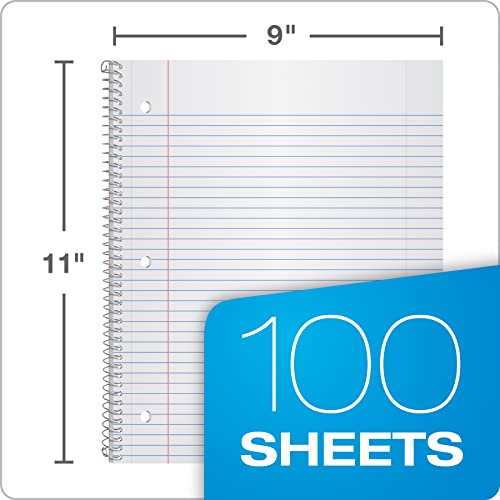 Oxford College Ruled Spiral Notebook 8.5 X 11- Pack Of 12 Assorted Colors - 1 Subject - College Ruled Paper - Durable Plastic Cover -100 Sheets With Divider Pocket Folder #TOP2