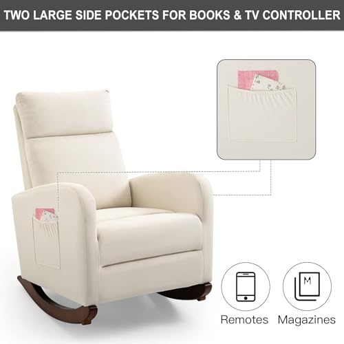 Avawingnurseryrockingchairupholsteredgliderchairwithsolidwoodlegswoodenrockerchairwithtwosidepocketshighbackchairforlivingroombedroombeige  Urban Country Home Decor Avawing nursery rocking chair upholstered glider chair with solid wood legs wooden rocker chair with two side pockets high back chair for living room bedroom beige  urban country home decor