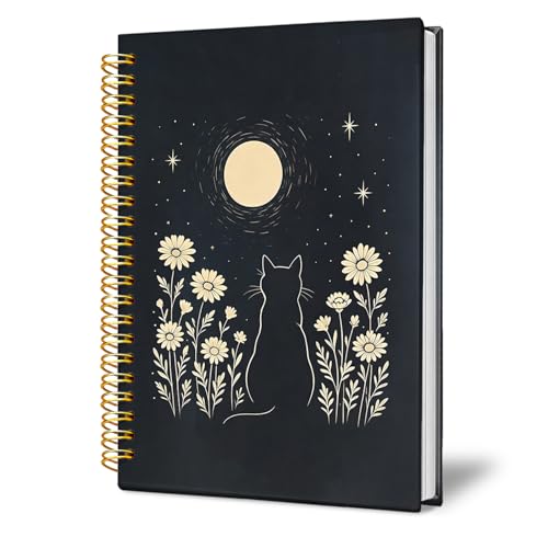 KERNDBSDF Funny Cat Notebook Journal, Black Cat Moon Floral Notebook