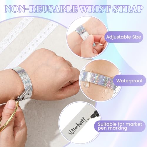 Image of Henoyso 300 Pcs Silver Plastic Wristbands for Events Vinyl Waterproof Pool Wristbands Neon Color Plastic Bracelet for Party Events Arm Band Identification for Concerts Carnivals