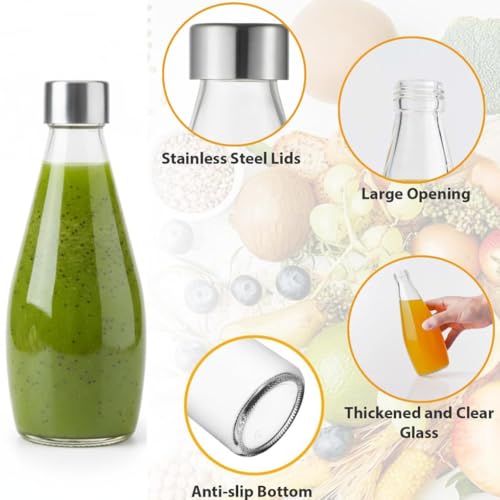 Image of Glassbunny 250ml Transparent Glass Bottle with Stainless Steel Lid & Anti-Slip Bottom, Leak-Proof, Reusable for Home, Office, Gym & Travel (Pack of 6)