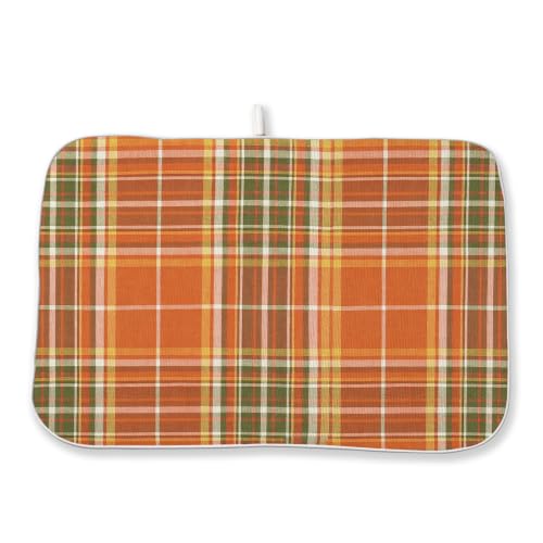 Fall Plaid Dish Drying Mats 18x24 Inch Orange Yellow Green Buffalo Plaid Drying Mats Autumn Holiday Harvest Thanksgiving Outdoor Dish Drying Pad for Kitchen Dining Room Counter Indoor Decor