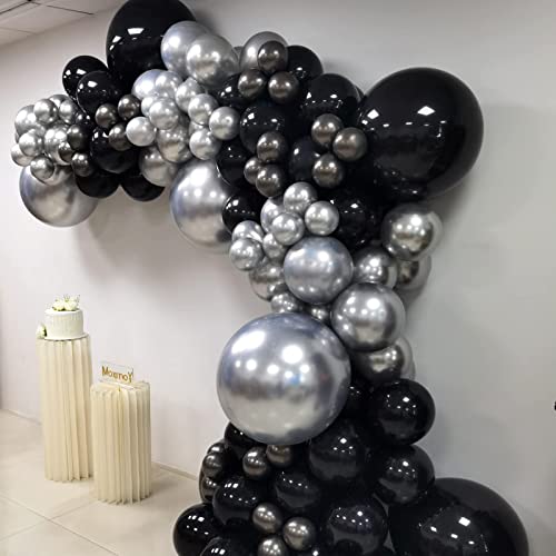 MOXMAY Black and Silver Balloons Garland Arch Kit, 135 Pcs Latex Balloon Different Sizes for Graduation Birthday Anniversary New Year Party Decors by MOXMAY - Used condition - Image 5
