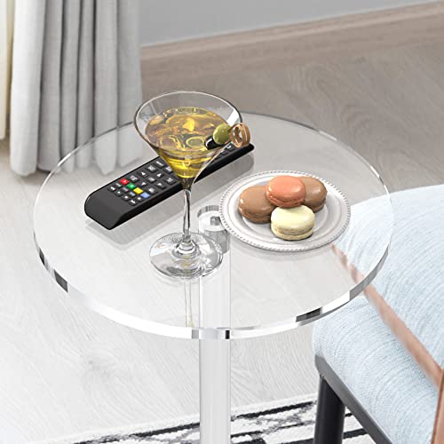 Pekvizk Acrylic End Table, Clear Side Tables For Small Space, 11.8" Round Modern Drink Table For Living Room, Bedroom, Bathroom, Office, Outdoor, Business, Sturdy And Easy To Install (Large) #TOP3