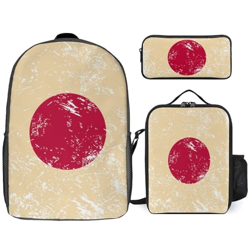Japan Vintage Flag Classic Backpack Lunch Bag Pencil Case 3 Piece Set Travel Daypack