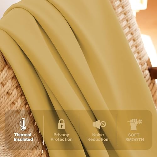 Image of Triple Pinch Pleated Blackout Curtains Thermal Insulated Room Darkening Curtains for Bedroom /Livingroom Pack of 2 Panels, Tiebacks, Hooks (Sand Brown)