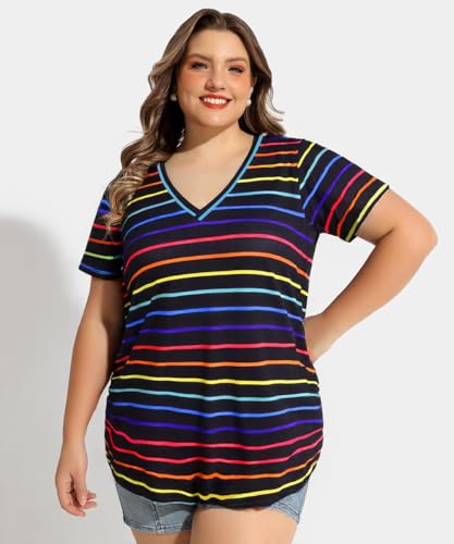 TIYOMI Plus Size T Shirt for Women Short Sleeve Shirts Tops Print Graphic Pattern Tunic Summer Blouse XL-5XL 14-282