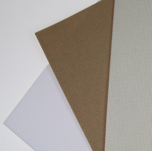 Image of KCS 3 pc of 12 inch x 18 inch(30cmx45cm) 18CT Counted Cotton Aida Cloth Cross Stitch Fabric (White+Cream+Khaki)