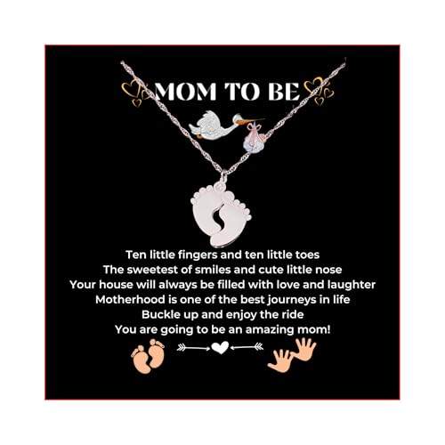 LOTUS-A Mom To Be Gift - Baby Feet Pendant Necklace with a Message Card Pregnancy Present for First Time Moms Expecting Women Pregnant Wife Sister Daughter Mother's Day Christmas Birthday