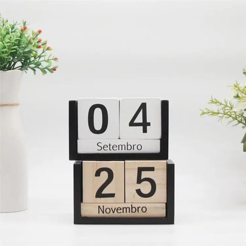 Calendário Permanente em Cubo de MDF e Madeira Para Mesa e Escritorio Decoração Office Exibição de D