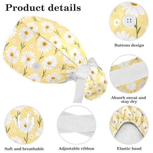 Image of Colored Butterflies Scrub Caps Women Ponytail, Adjustable Bouffant Surgical Caps with Button, Nurse Hats Long Hair