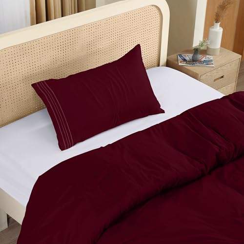 Utopia Bedding Duvet Cover - Single Duvet Cover Set including Embroidered Pillowcase - Soft Microfibre Polyester Bedding (Burgundy) - Image 3