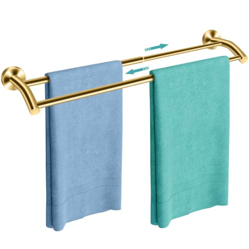 MGahyi Gold Telescopic Double Towel Bar Wall Mount 14.5-24.8Inch