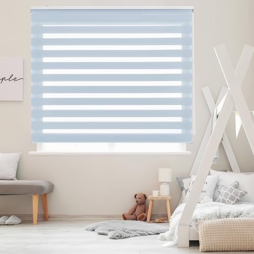 Blindecor Lira doppelrollo - duo rollo tag und nacht Hellblau - 160 x 180 cm (Breite x Länge) | Stoffgröße 157 x 175 cm | Fensterrollo zebra