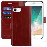Picture of MONASAY Case Compatible for iPhone SE 2022/2020 5G,iPhone 7/8 Wallet Case,4.7-inch, [Glass Screen Protector] Flip Folio Leather Cell Phone Cover with Credit Card Holder, Burgundy