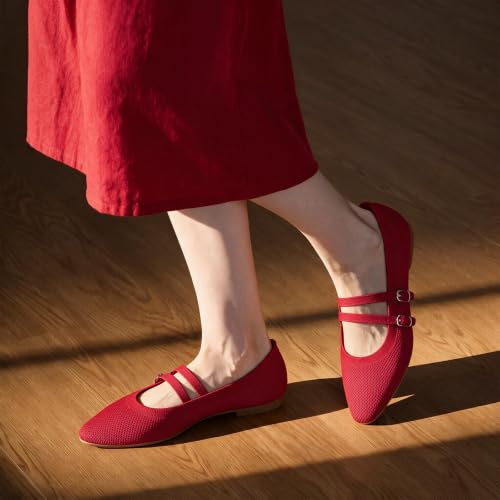 Frank Mully Women's Knit Mary Jane Flats Shoes with Adjustable Straps Red by Frank Mully - Used condition - Image 2