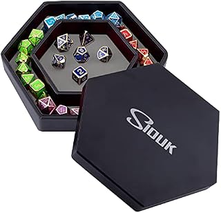 SIQUK Dice Tray with Lid Hexagon Dice Holder Dice Rolling Tray for DND RPG Dice Games and Other Table Games, Grey