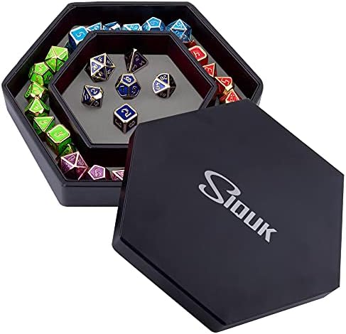 SIQUK Dice Tray with Lid Hexagon Dice Rolling Tray Dice Holder for Dice Games Like RPG, DND and Other Table Games, Gray