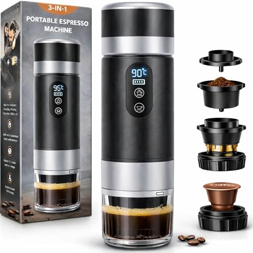 Imagen de Cafetera Portatil Capsulas compatible Nespresso Dolce Gusto y Café Molido Versión Mejorada 2026 Coffe Machine Maquina de Cafe Portátil Multicapsulas Universal 20 BAR Con Pantalla LED y 80ml