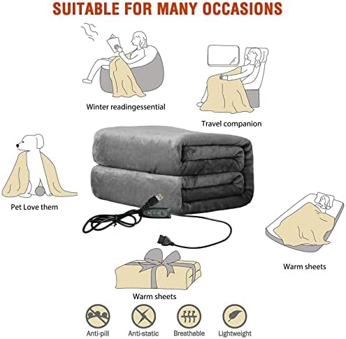 USB Electric Heated Shawl Blanket,Fleece Wearable Heated Blanket Single with Snap Closure Comfy Poncho Wrap for Home, Office, Outdoor, Travel Use, 3 Temperature Settings & Timer