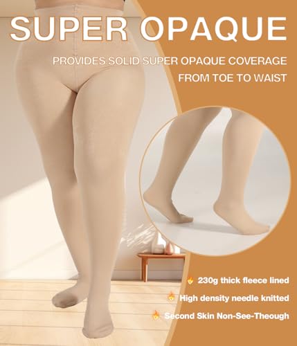 Image of MERYLURE Plus Size Fleece Lined Tights, Warm Winter Thermal Pantyhose Women, Queen Thick High Waisted Opaque Leggings
