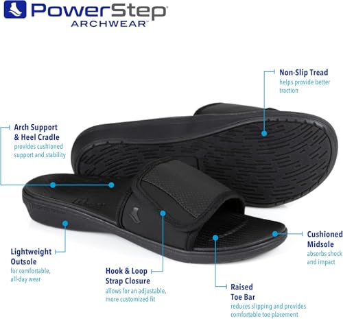 PowerStep Archwear, Arch Supporting Slide On Sandal, Plantar Fasciitis Relief, Women's Orthotic Slip On Sandal, Casual Dress Slide Sandal, Non Slip, Adjustable Strap, Black, 8 - Thumbnail 4