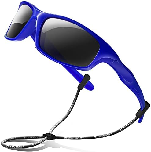 RIVBOS Kids Sunglasses Polarized Rubber UV Protection with Glasses Strap for Boys Girls Baby and Children Age 3-10 RBK004