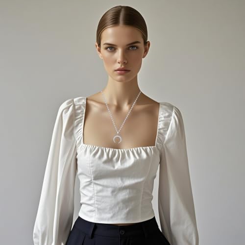 GulCean Moon Necklace for Men Women Stainless Steel Silver Boho Kpop Hip Hop Punk Style Dainty Bohemia Unique Beach Charm Crescent Half Moon Meniscus Pendant Necklace for Mom2