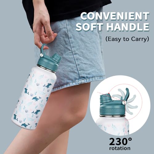 Image of 32 oz Insulated Water Bottle with Leak-proof 2-in-1 Straw and Spout Lid,Stainless Steel Sports Water Bottle with Handle,Double Wall Vacuum Metal Water Flask for Travel Camping School(Ocean,1)
