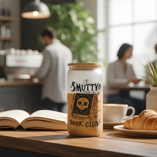 Image of AFRITEE Book Lovers Creative Gifts - Funny Book Themed 16oz Glass Cups with Lids and Straws, Coffee Tumbler Reading Accessories Gift for Women Bookworms Librarian Reader
