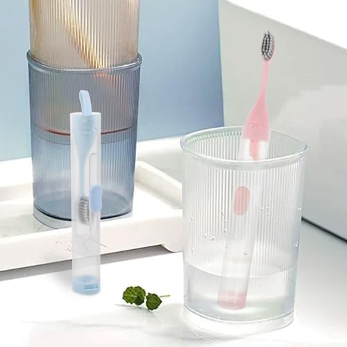 Toyvian Toothbrush Compact and Portable Hygienic Protection Travel 2pcs with Built-in Toothpaste Container, Soft Bristle Folding Toothbrush with Leakproof Case for Gym Bag and Daily Use — view 5