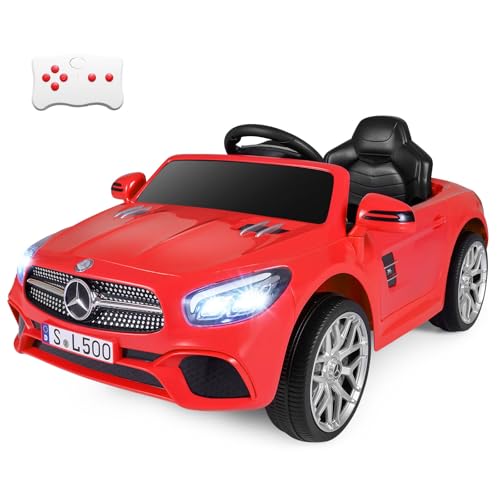 Costzon Ride On Car, 12V Licensed Mercedes Benz Electric Vehicles with Parent Remote Control, LED Headlights, Music & Wireless Connection, Kids Car for Boys Girls Aged 3-8 (SL500,Red)