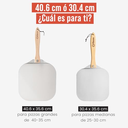 Miniatura 4 de Chef Pomodoro Pala Pizza Horno Larga, Pala Para Pizza De Aluminio Con Tope De Seguriddad Y Mango Plegable De Madera De 10 Cm Para Fácil Almacenamiento 35,6 X 40,6 Cm