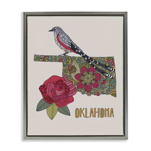Oklahoma State Bird Flower Floral, 25 x 31 Inch Canvas in Floater Frame