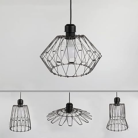Multiple Shapes Retro Light Shade for Ceiling Pendant Light, DIY Lamp Shade Lampshade Lightshade for Table Lamp and Floor Lamp, Bedroom, Living Room, Bar or Party Decoration, Diameter 25cm, Black Cover