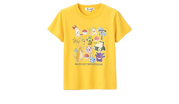 Amazon Tシャツ 半袖 ヒバニー ワンパチ リオル ピカチュウ サルノリ カビゴン カイリュー プリン メッソン ゲンガー イエロー 子供 キッズ 130 Tシャツ カットソー 通販