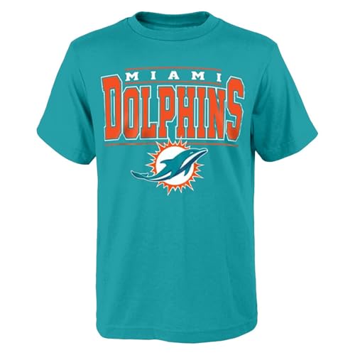 NFL Kids Youth 8-20 Officially Licensed Football Champ Wordmark Performance Primary Logo T-Shirt (Miami Dolphins Aqua, 14-16)