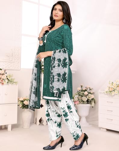 Image of Yashika Women's Printed Dress Material - Unstitched Crepe Fabric Kurti, Pants & Dupatta Set (AZ-YS-P4-NITU GREEN)